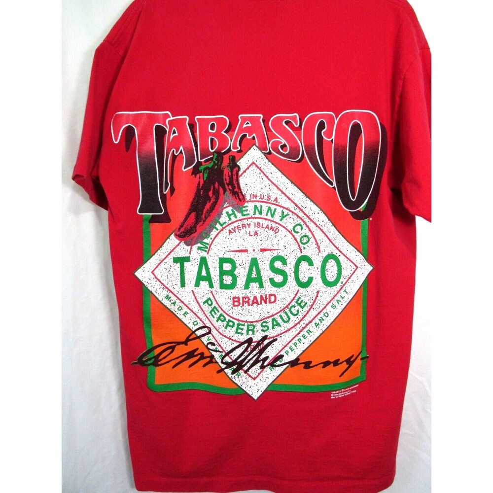 Tabasco Sauce Front & Back Graphic 1994 Short Sleeve T Shirt Size Large EUC